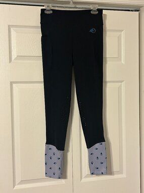 OEG  Oak Equestrian Sz M Black with Patterned Ankle Cuffs MIA Riding Tights
